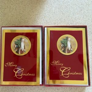 Merry Christmas Santa Holiday Cards - Red and Gold